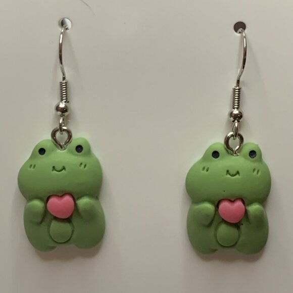 Frog Earring, Amphibian Earring, Love Earring, Heart Earring, Valentine's Day - Picture 6 of 7